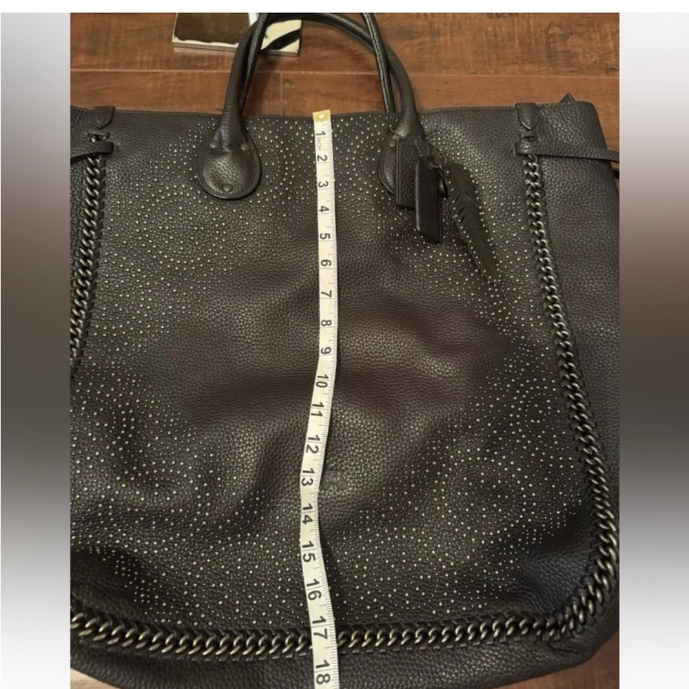 COACH RARE Tatum whipstitch Studded Black Leather Bag weekender 5 HANG TAGS EUC - Picture 11 of 15